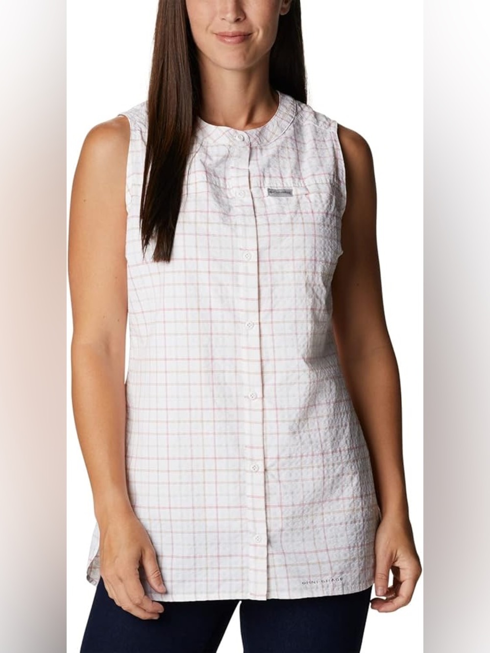 Columbia Tunic fantaisie Silver Ridge Sleeveless Button-Front White Plaid Tunic